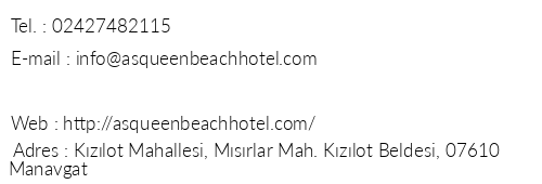As Queen Beach Hotel telefon numaralar, faks, e-mail, posta adresi ve iletiim bilgileri